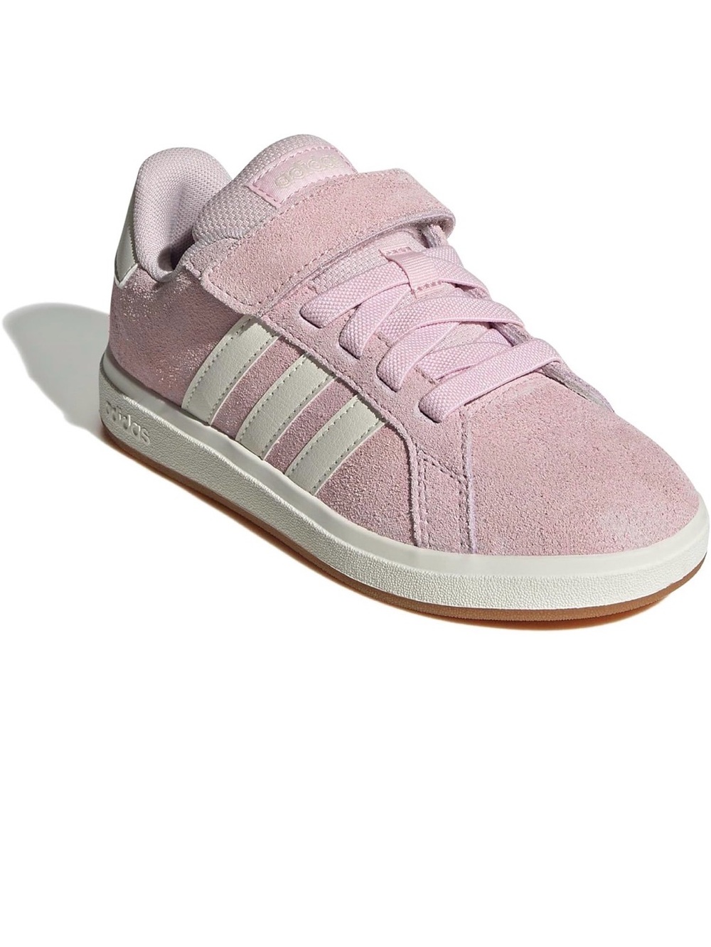 adidas Kids Pink Suede Grand Court Sneakers with White Stripes